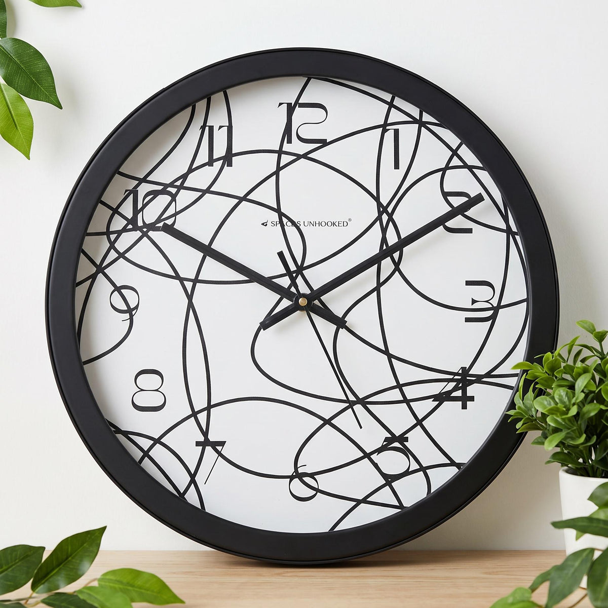 Spaces Unhooked Abstract Line Art Round Wall Clock, White Dial