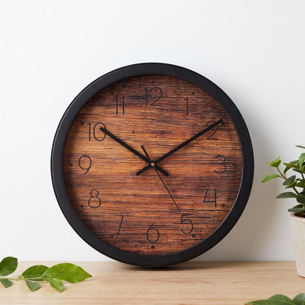 Spaces Unhooked Rustic Wood Grain Look Round Wall Clock