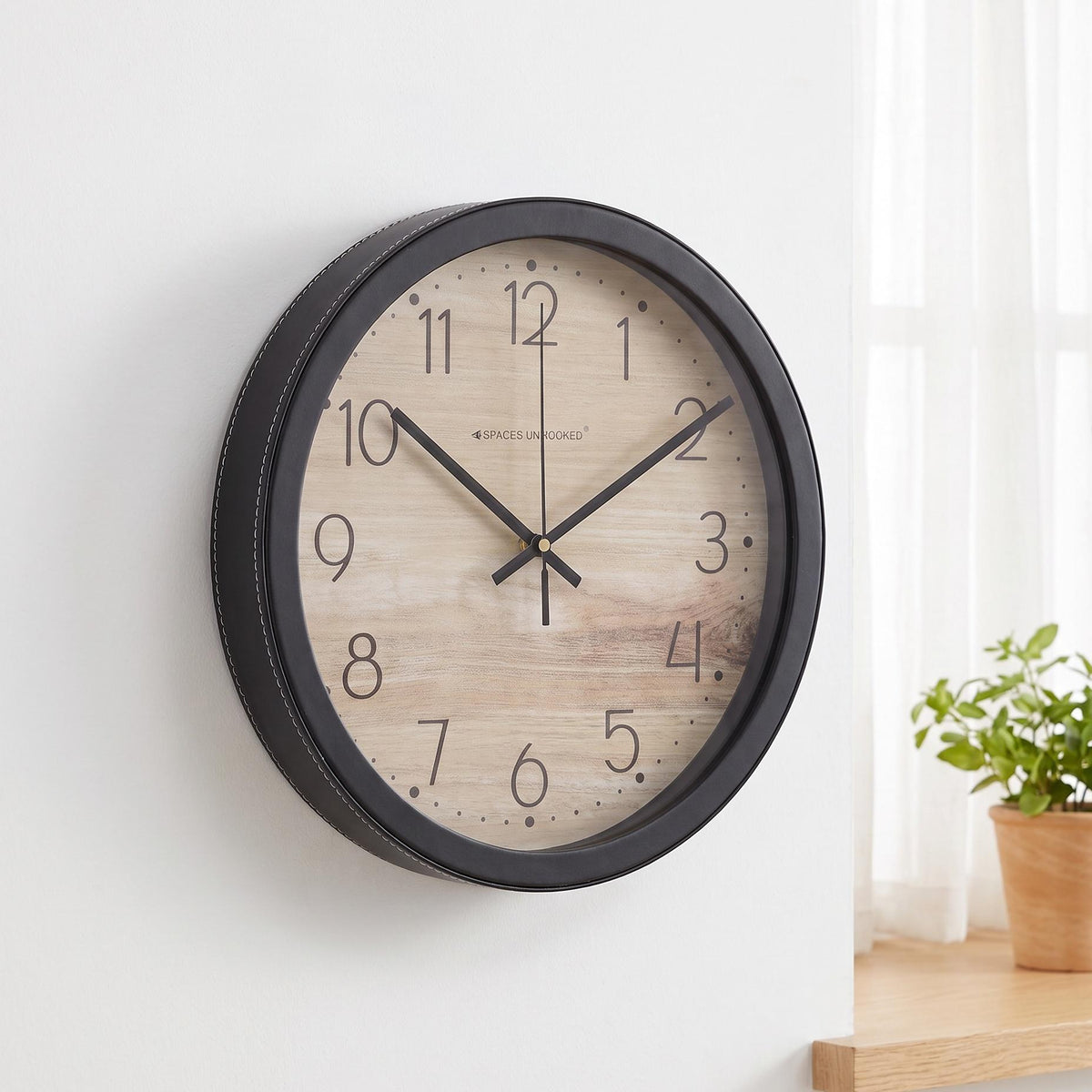 Spaces Unhooked Light Wood Look Round Wall Clock, Scandi Style