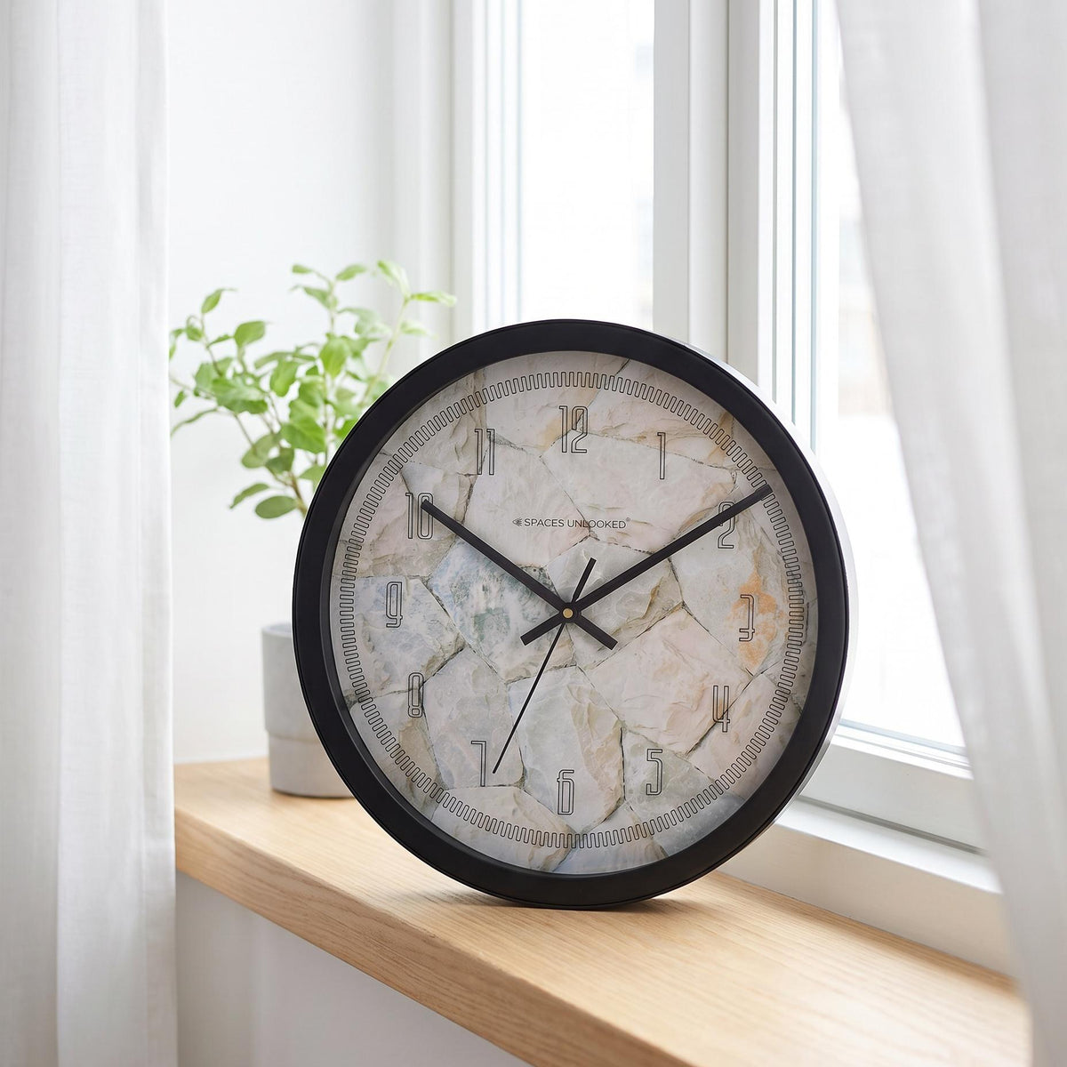 Spaces Unhooked Stone Texture Round Wall Clock, Outline Numerals