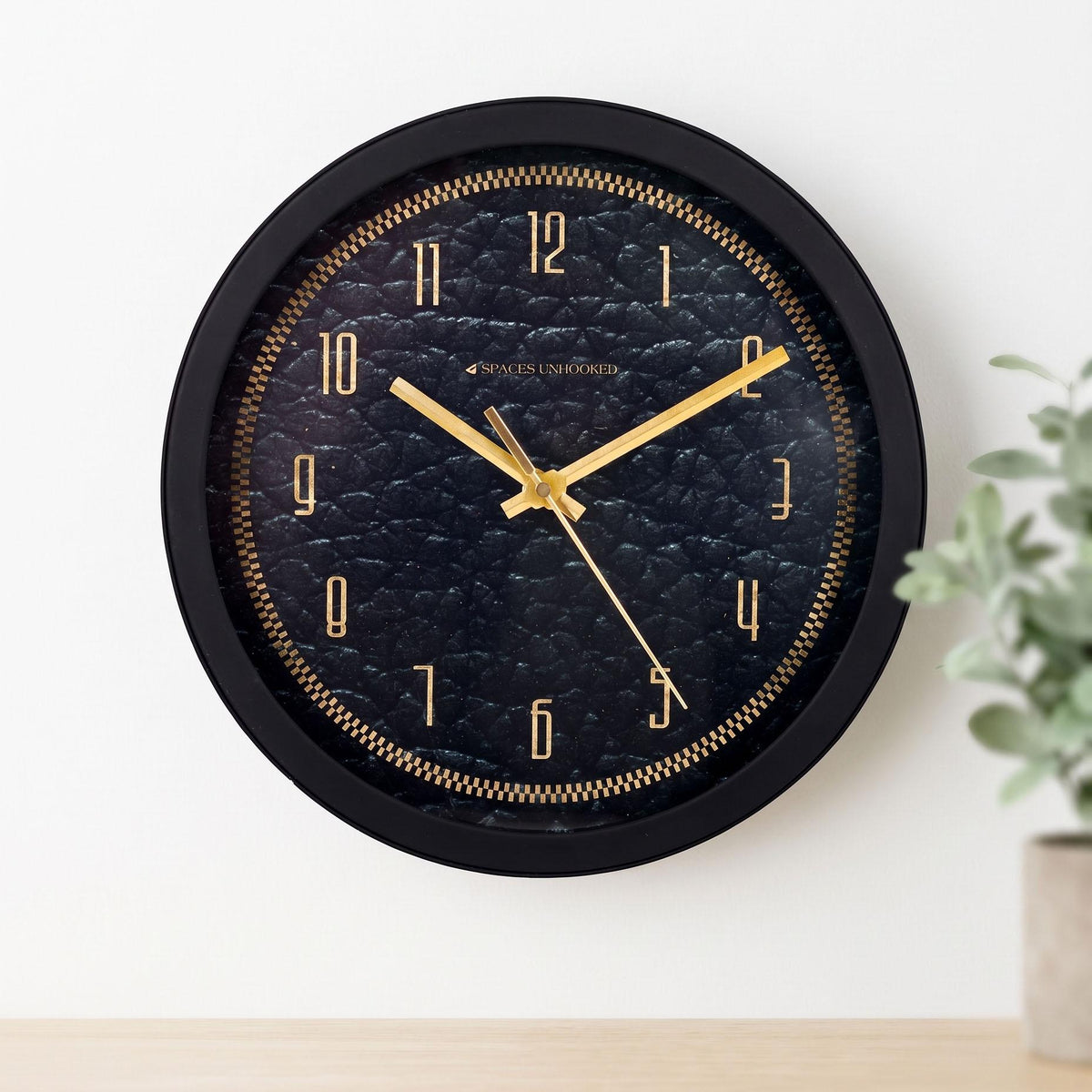 Spaces Unhooked Black and Gold Round Wall Clock, Luxe Texture