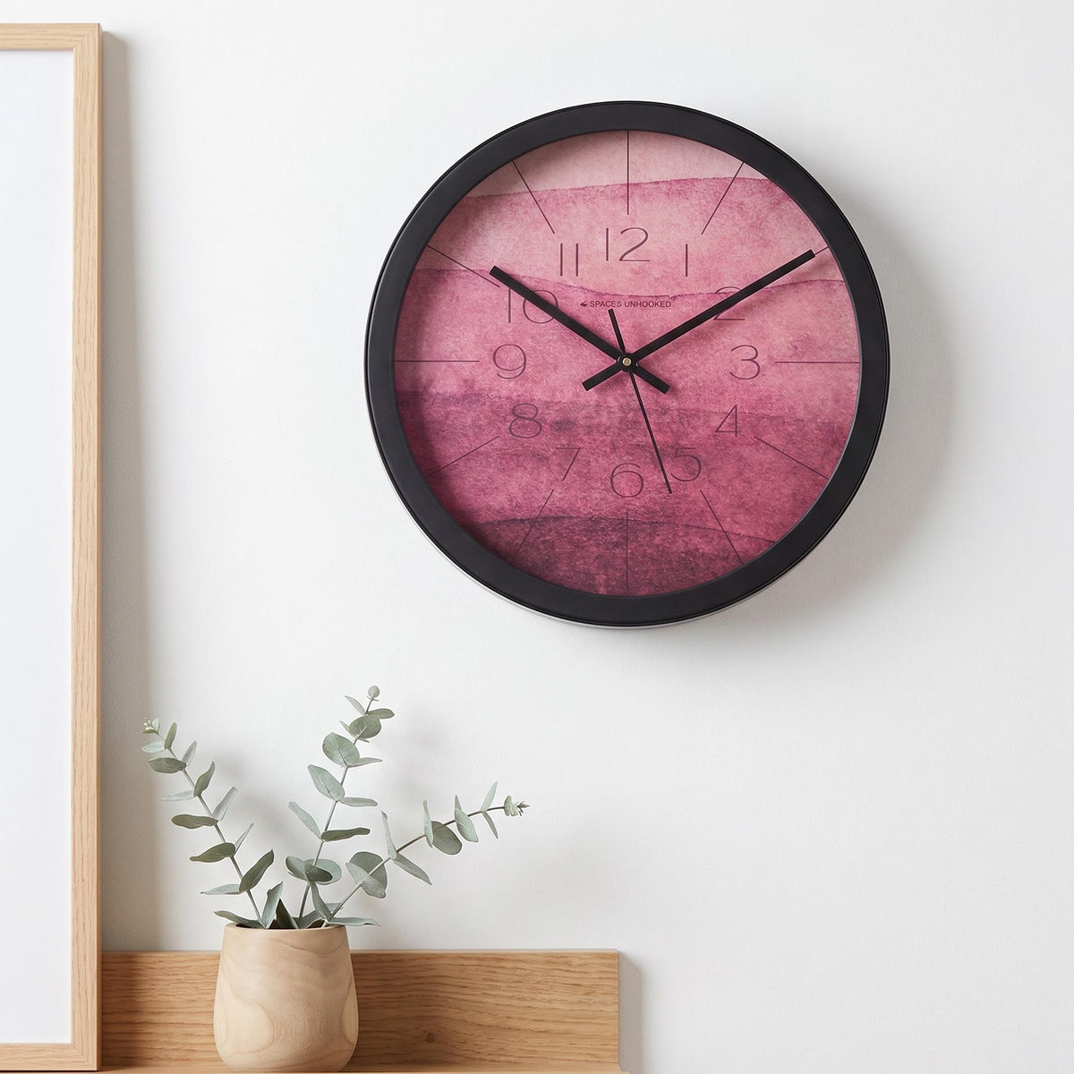 Spaces Unhooked Pink Watercolour Round Wall Clock, Berry Tones