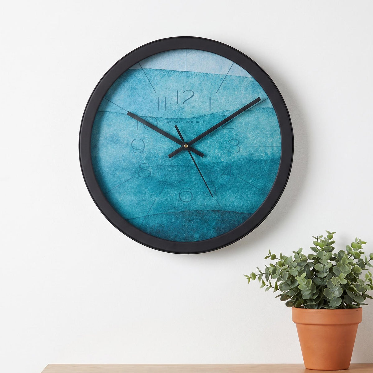 Spaces Unhooked Teal Watercolour Round Wall Clock, Ocean Blue