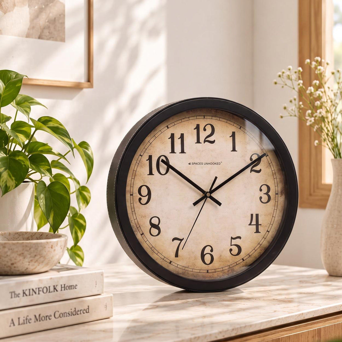 Spaces Unhooked Vintage Parchment Round Wall Clock, Antique