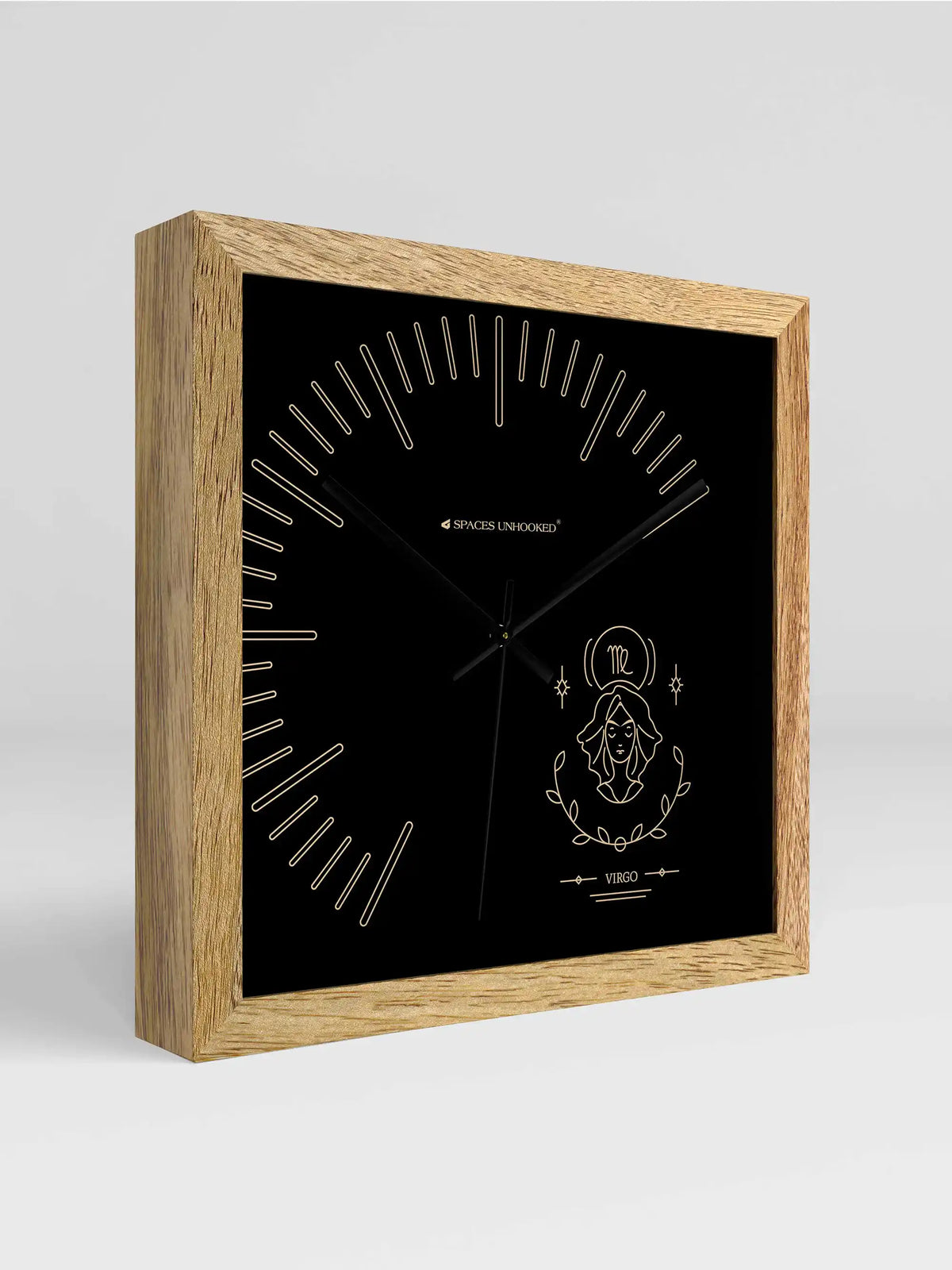 Virgo Zodiac Wall Clock Features Hardwood Frame Silent Quartz Movement and Metal Hands