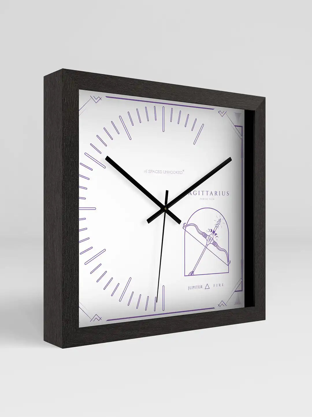 Sagittarius wooden wall clock in dark wood frame, modern wood wall clock with zodiac design, large wooden wall clock for living room décor