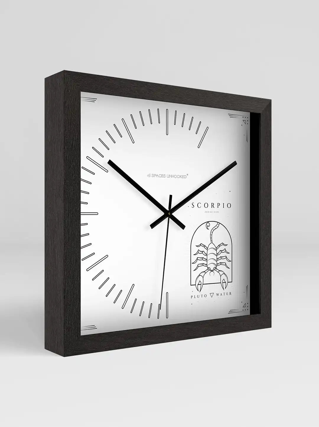 Scorpio wooden wall clock in dark wood frame, modern wood wall clock with zodiac design, large wooden wall clock for living room décor