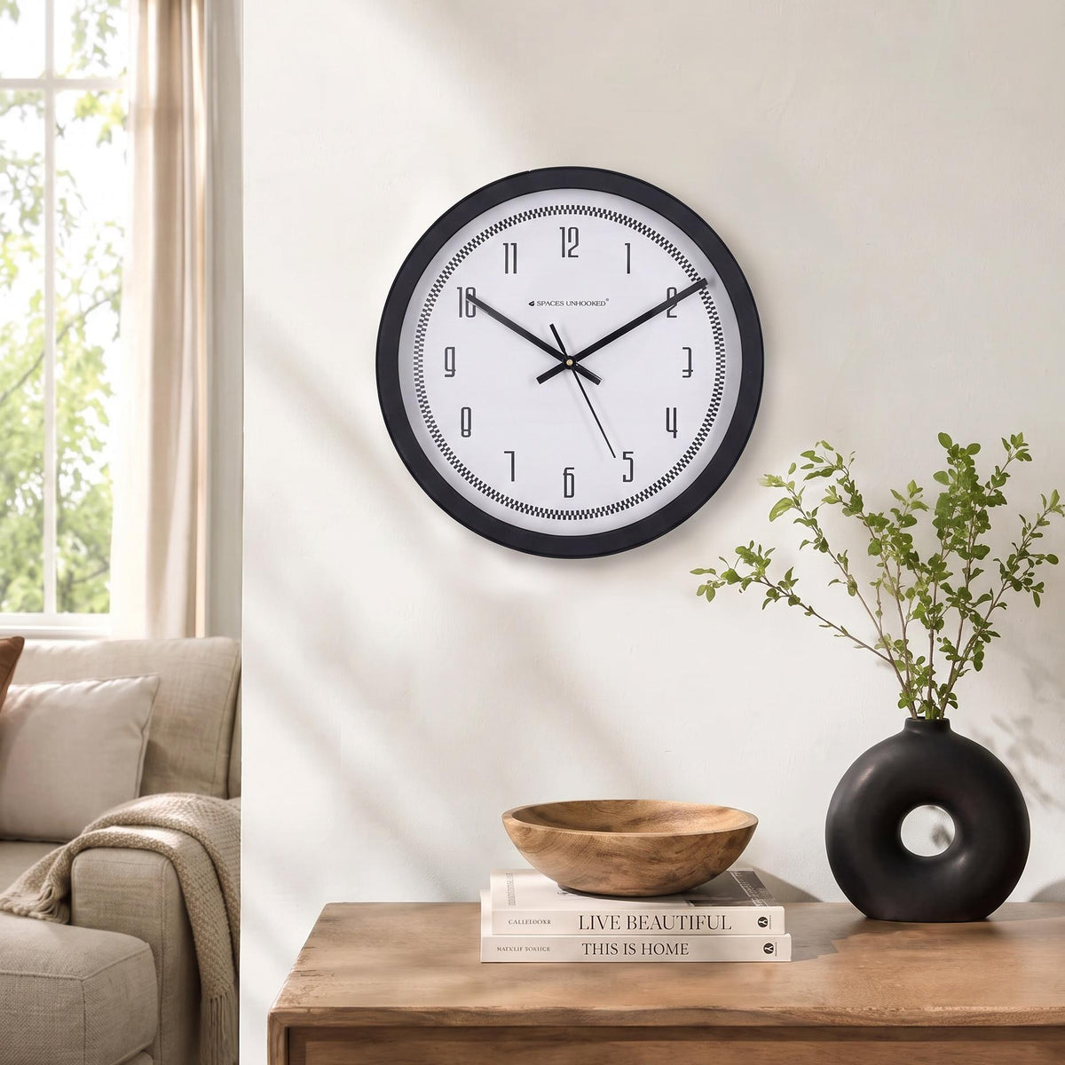 Spaces Unhooked Checkered Border Round Wall Clock, Retro Numerals