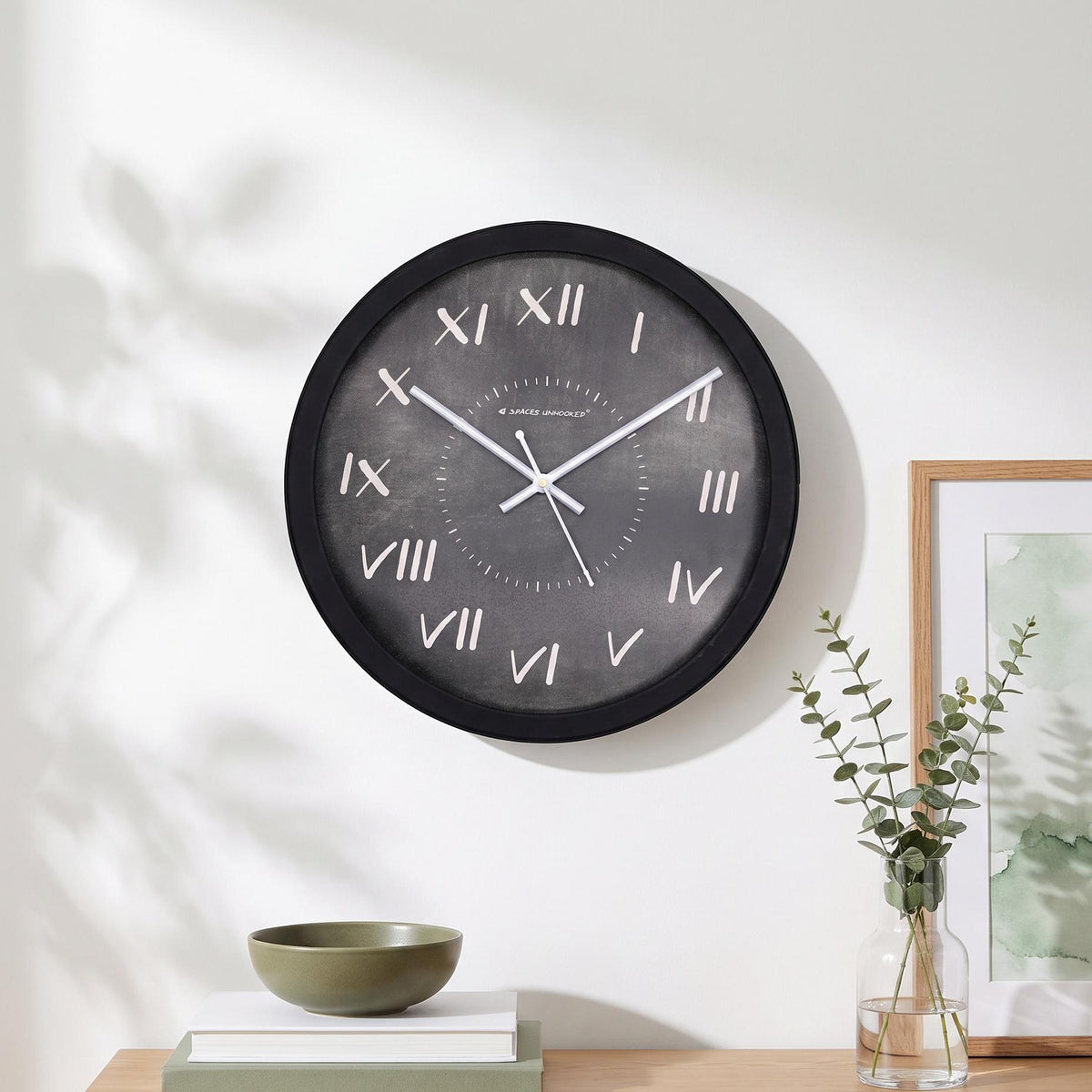 Spaces Unhooked Chalkboard Round Wall Clock, Chalk Roman Numerals