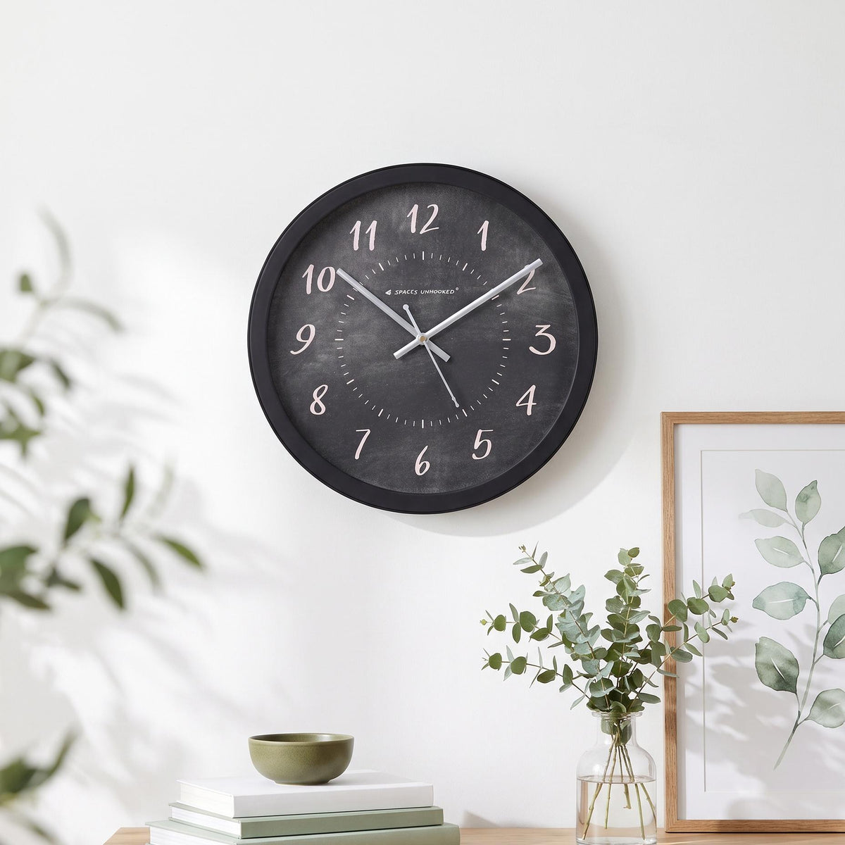 Spaces Unhooked Chalkboard Round Wall Clock, Handwritten Numerals