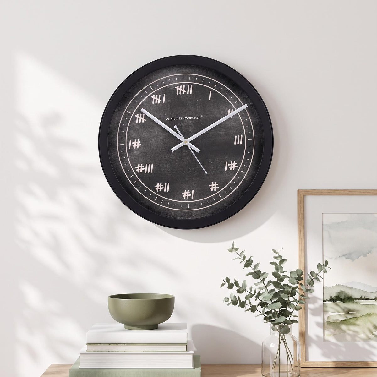 Spaces Unhooked Chalkboard Tally Mark Round Wall Clock