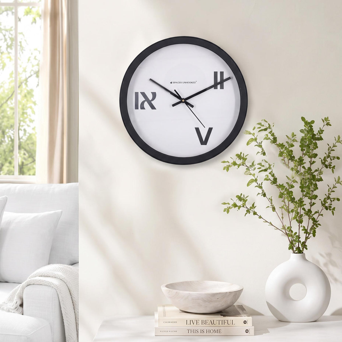 Spaces Unhooked Modern Roman Numeral Round Wall Clock, Three-Numeral