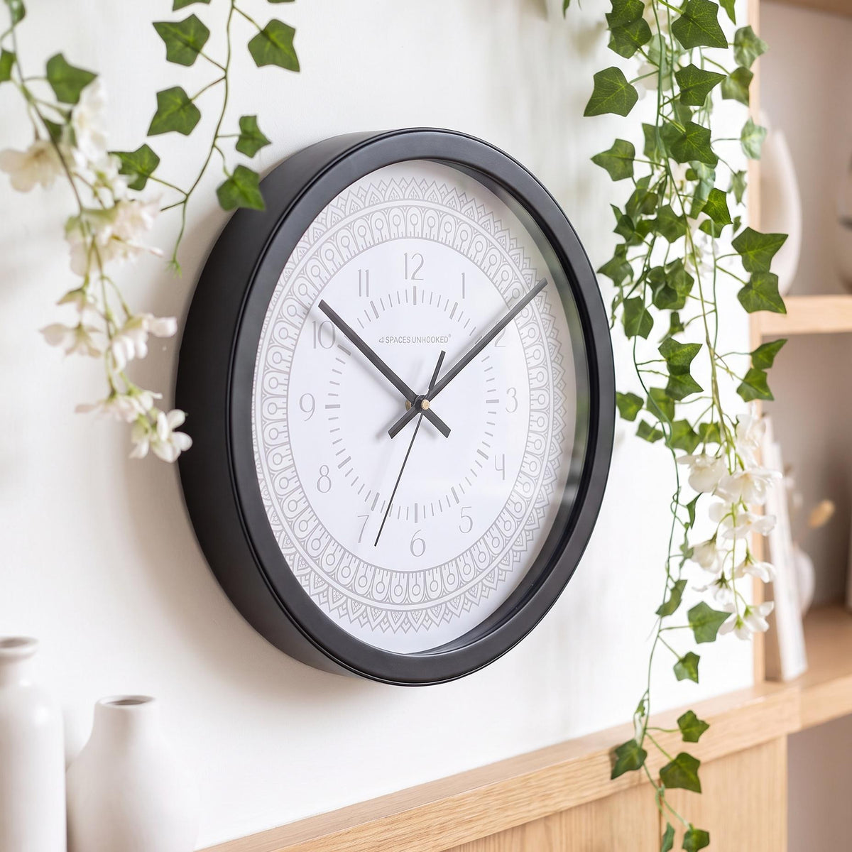 Spaces Unhooked Grey Mandala Round Wall Clock, White Dial