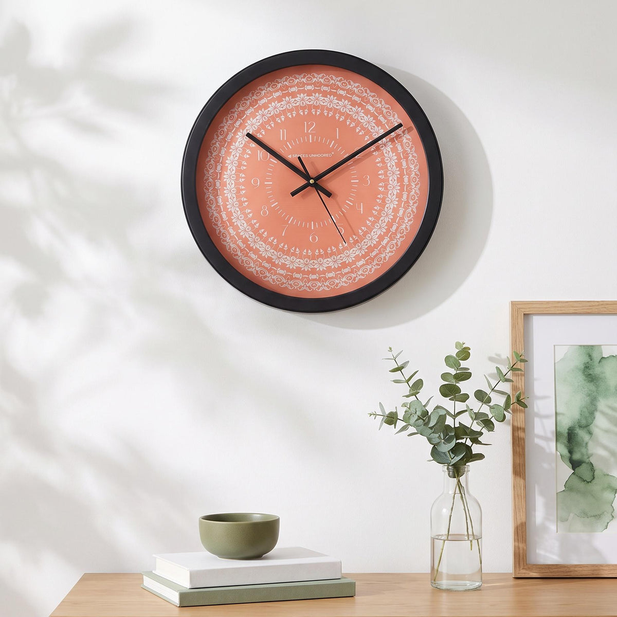 Spaces Unhooked Coral Mandala Round Wall Clock, Floral Lace Dial