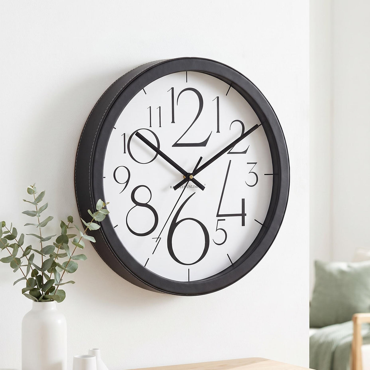 Spaces Unhooked Round Wall Clock, Oversized Slim Numerals, Black Frame