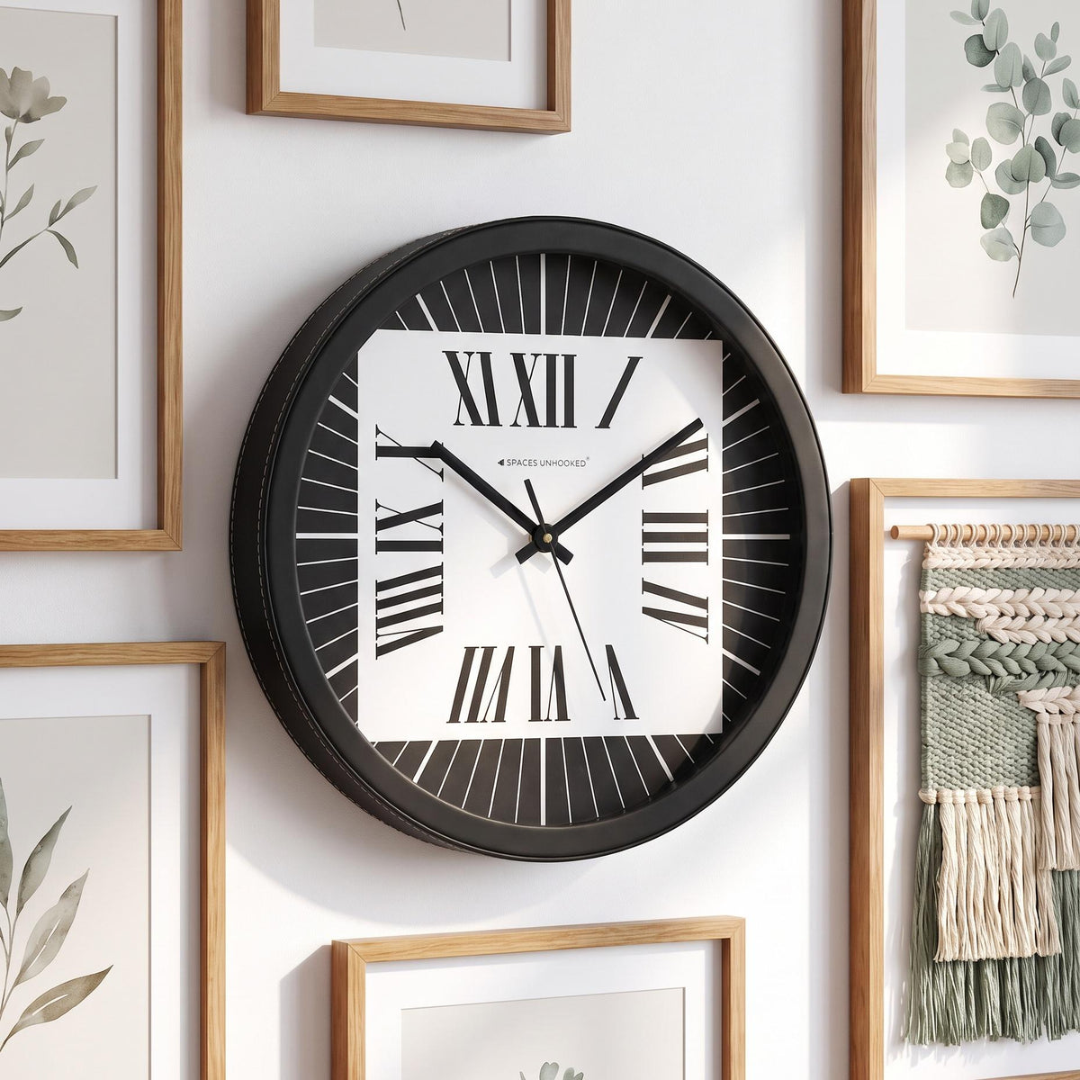 Spaces Unhooked Bold Roman Numeral Round Wall Clock, Black Ring