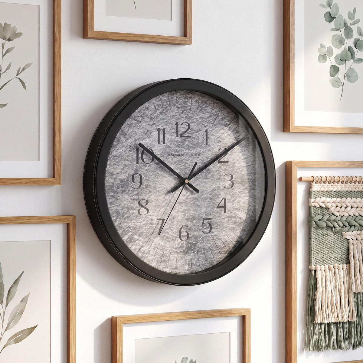 Spaces Unhooked Grey Stone Texture Round Wall Clock, Slate Look