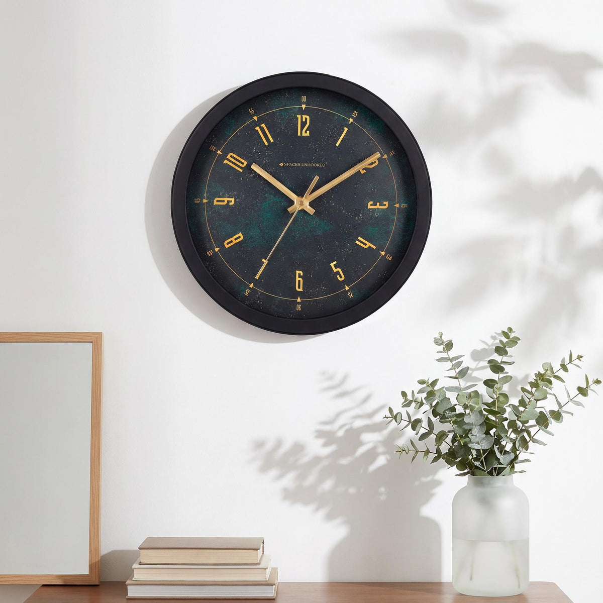 Spaces Unhooked Green Patina Round Wall Clock, Gold Numerals