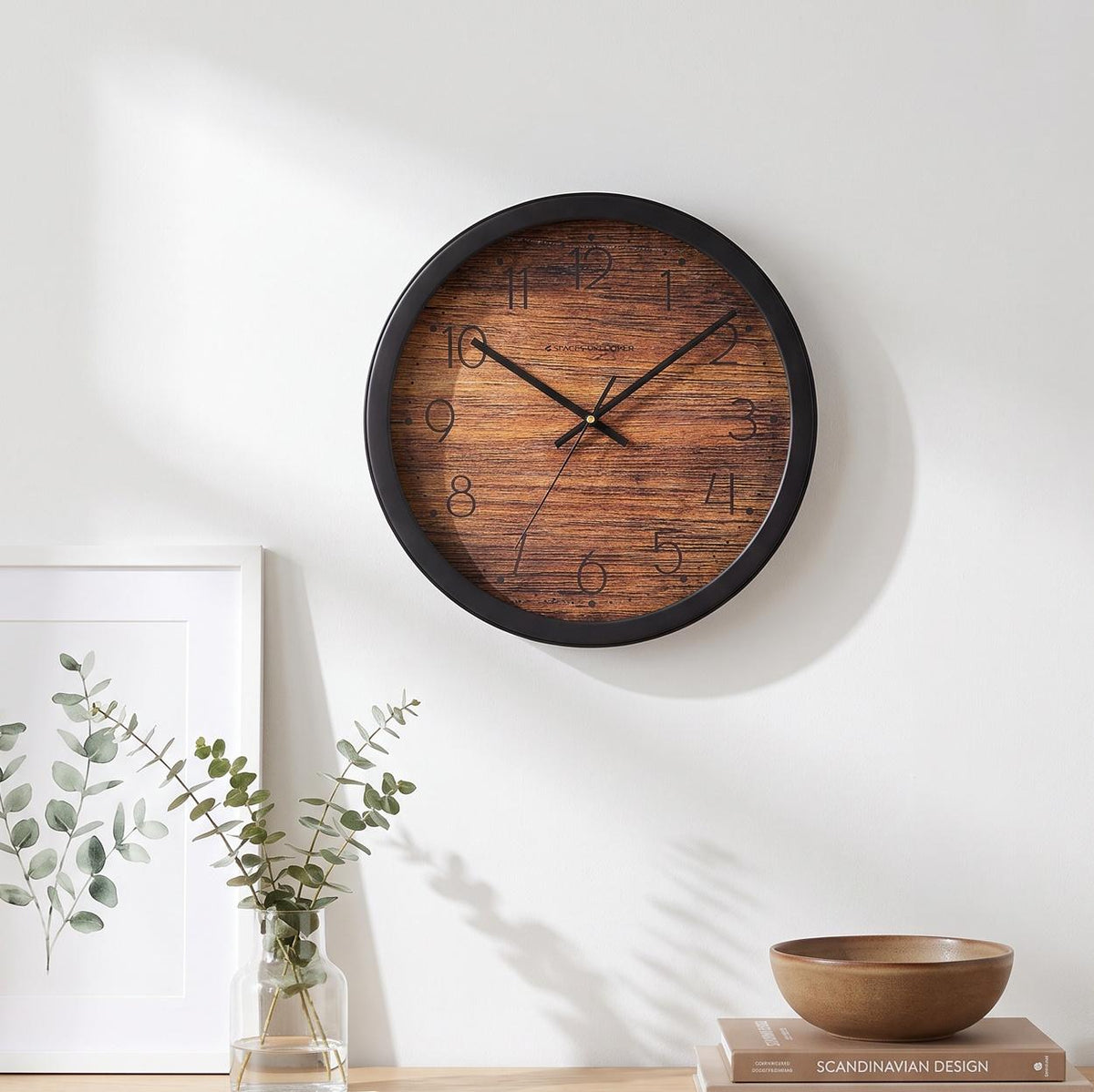 Spaces Unhooked Rustic Wood Grain Look Round Wall Clock