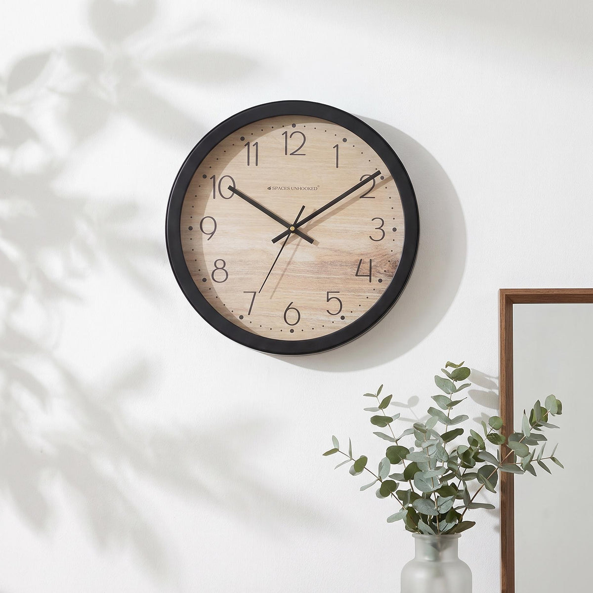 Spaces Unhooked Light Wood Look Round Wall Clock, Scandi Style