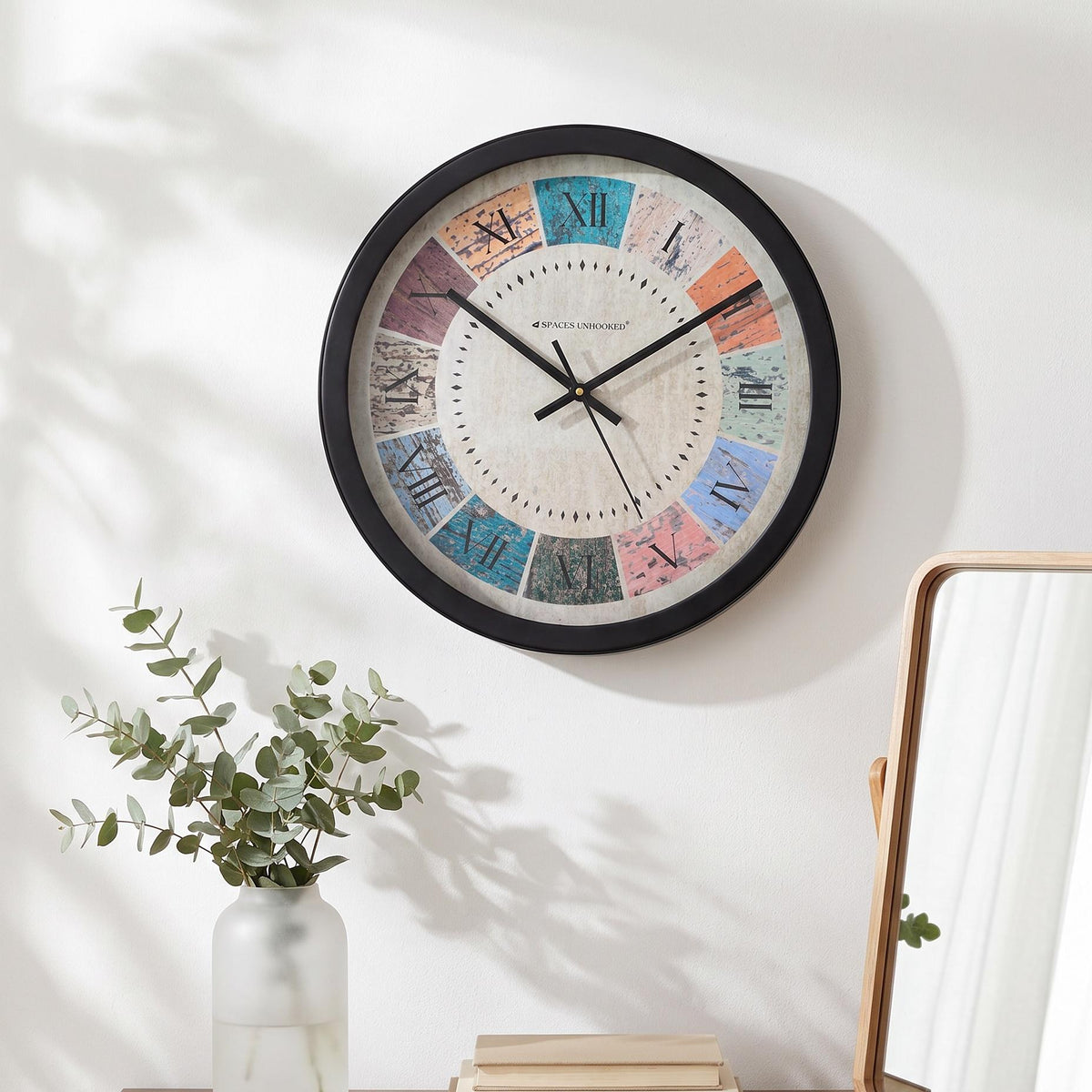 Spaces Unhooked Colourful Roman Numeral Round Wall Clock