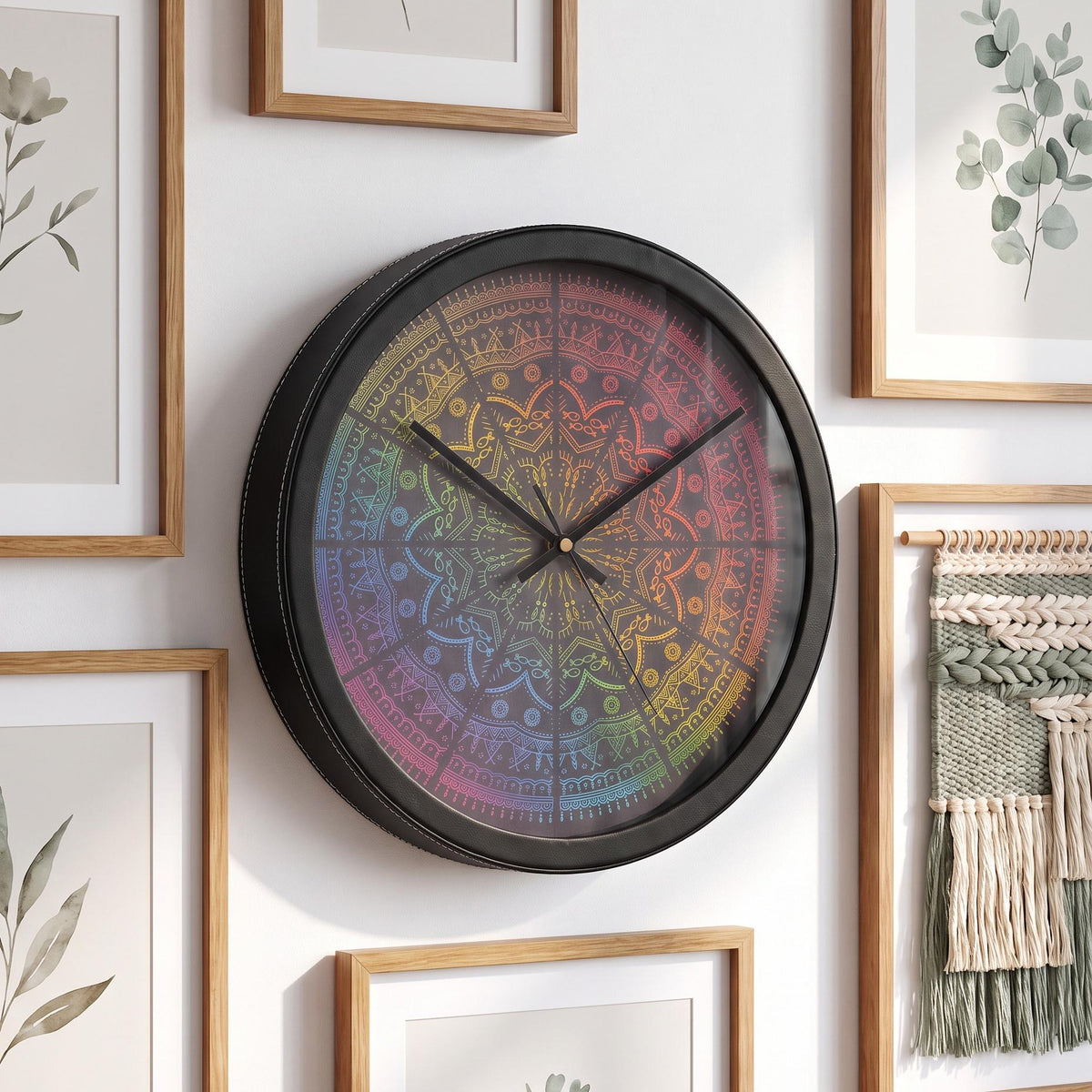 Spaces Unhooked Rainbow Mandala Round Wall Clock, Dark Dial