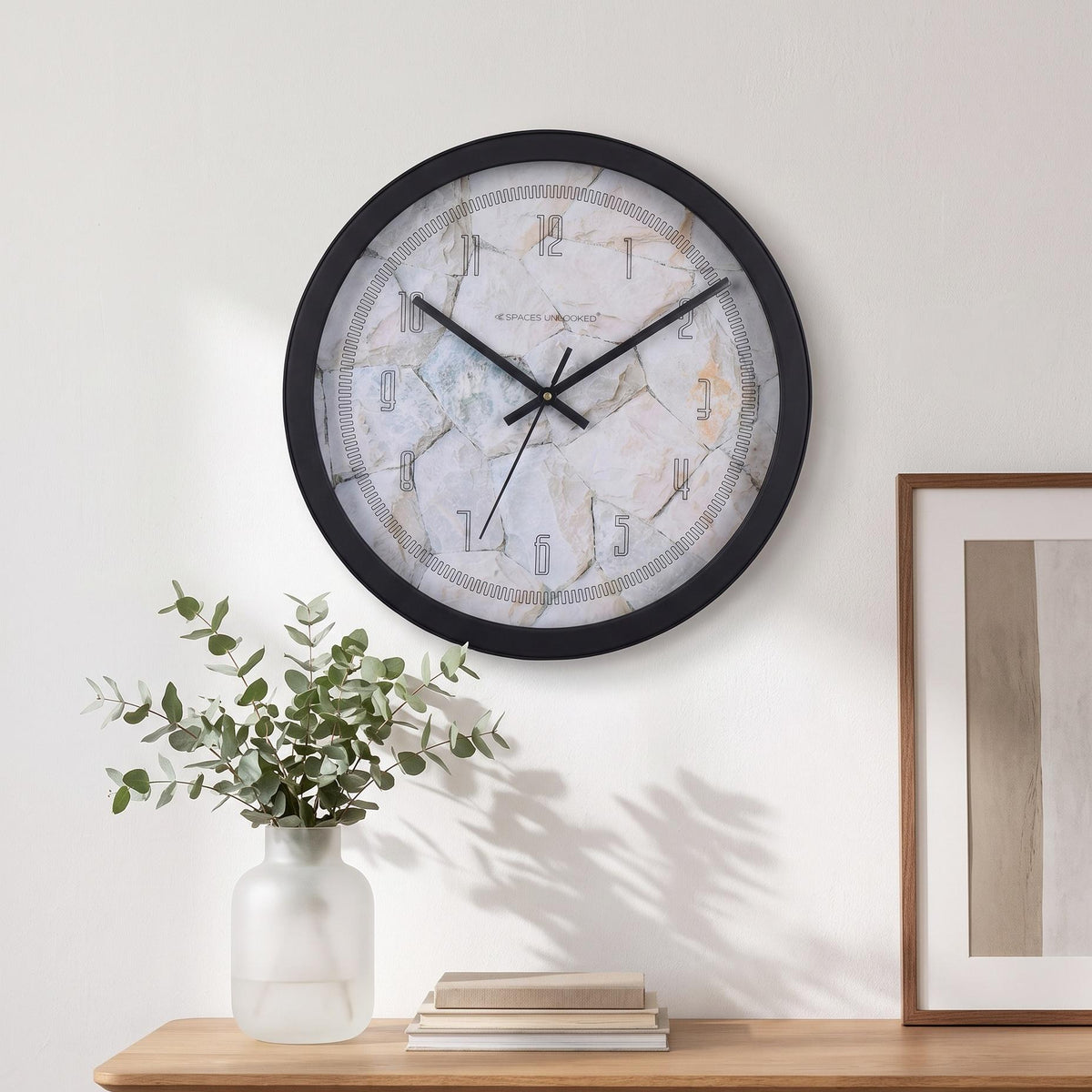 Spaces Unhooked Stone Texture Round Wall Clock, Outline Numerals