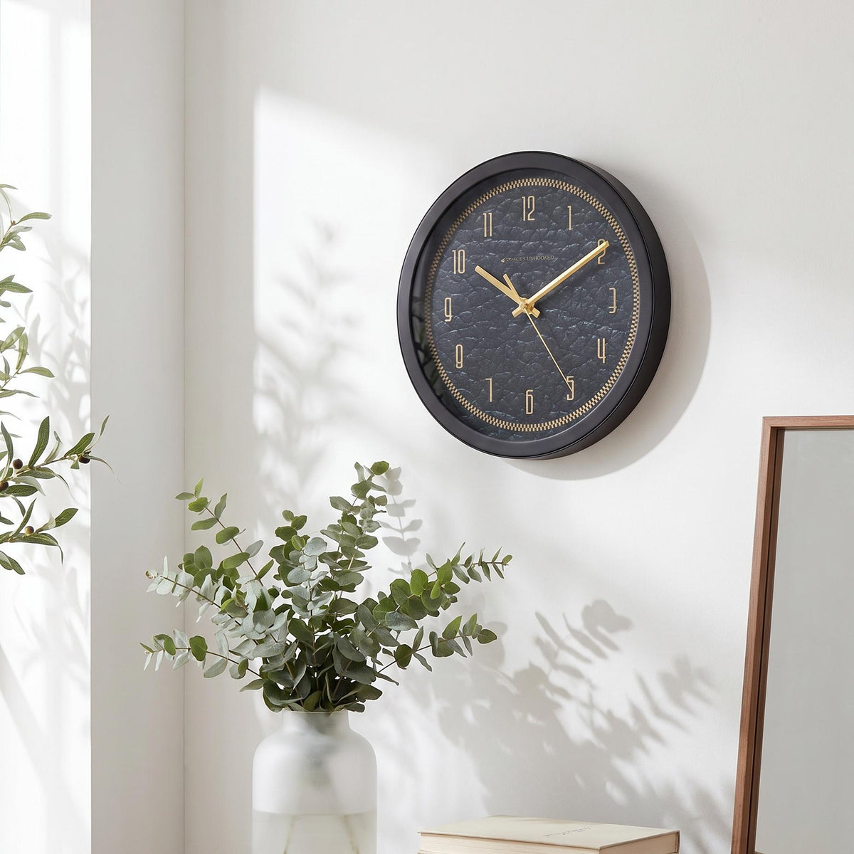 Spaces Unhooked Black and Gold Round Wall Clock, Luxe Texture