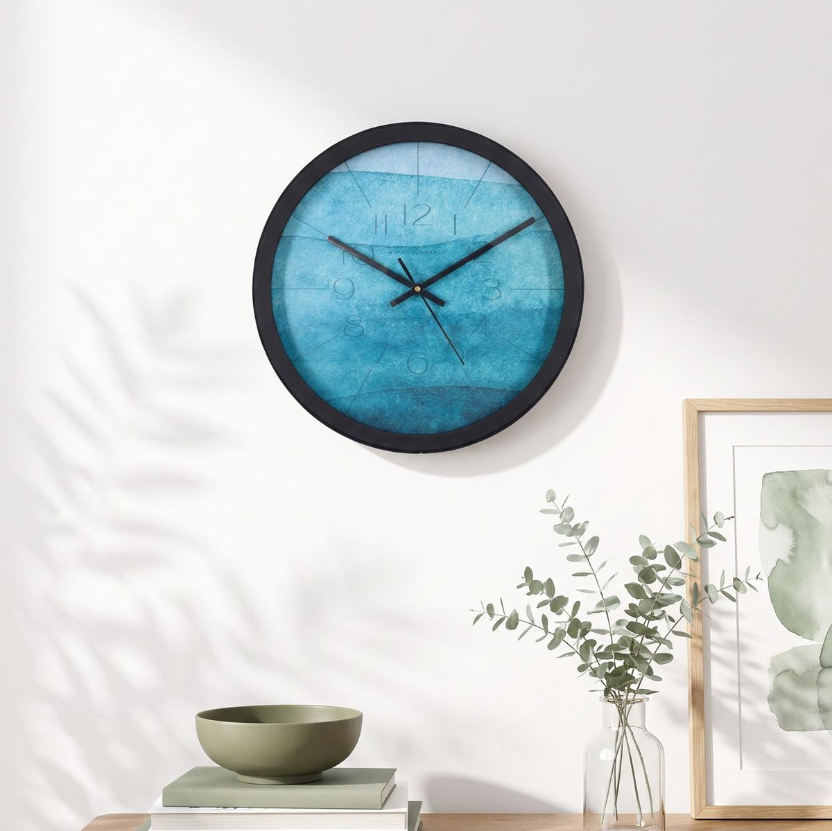 Spaces Unhooked Teal Watercolour Round Wall Clock, Ocean Blue