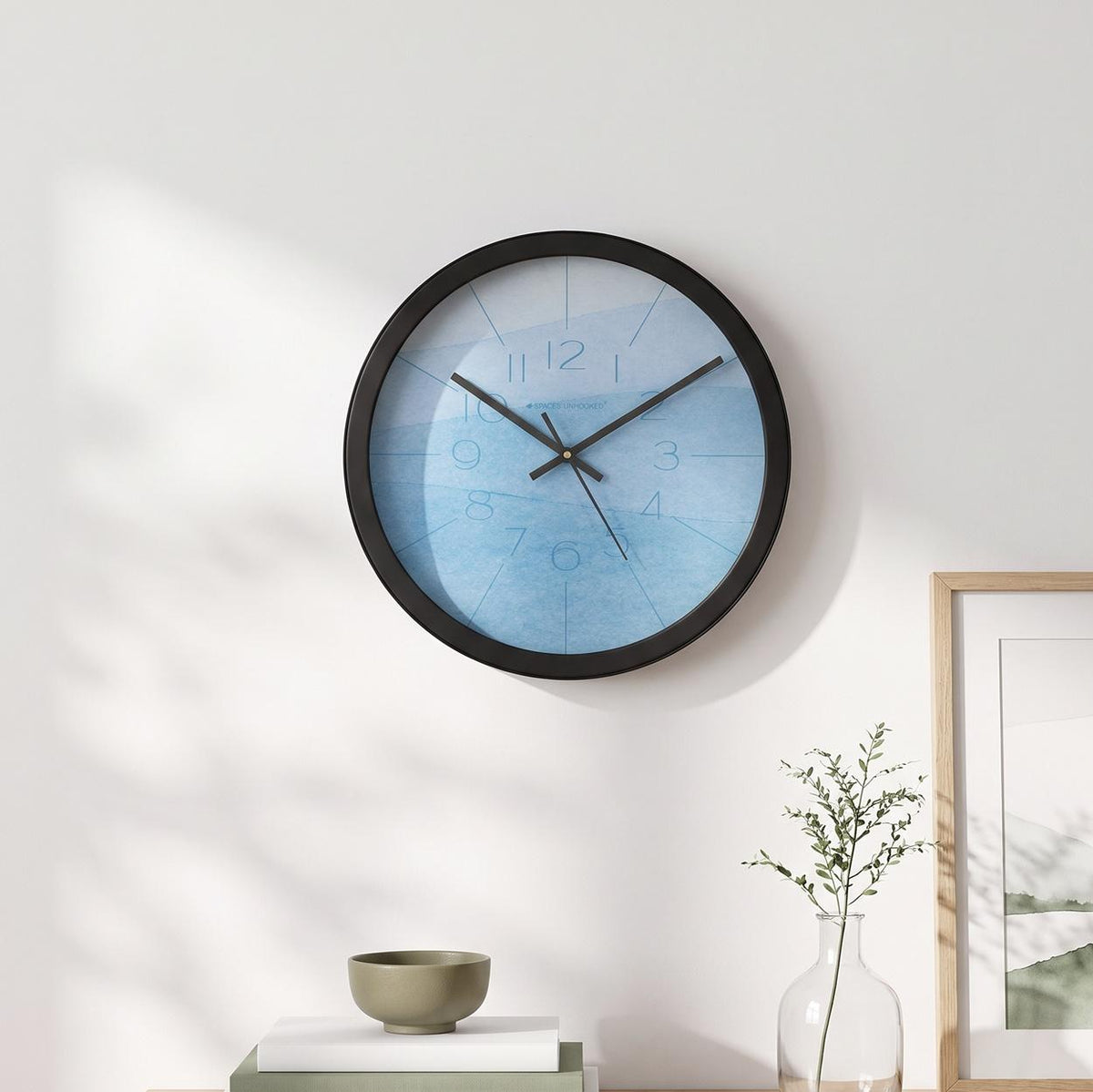 Spaces Unhooked Sky Blue Watercolour Round Wall Clock