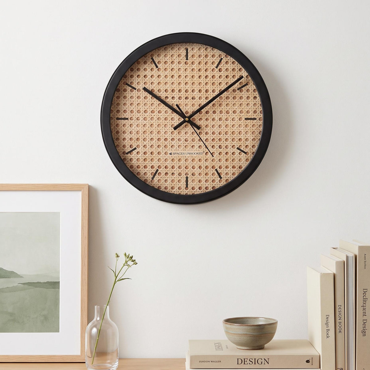 Spaces Unhooked Rattan Cane Look Round Wall Clock, Boho