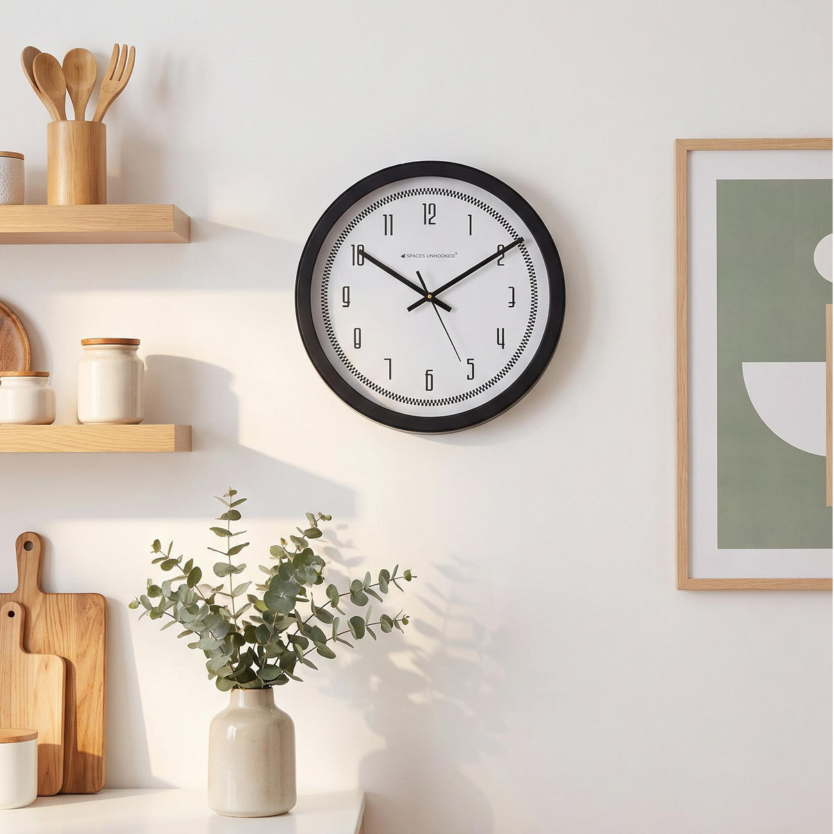 Spaces Unhooked Checkered Border Round Wall Clock, Retro Numerals