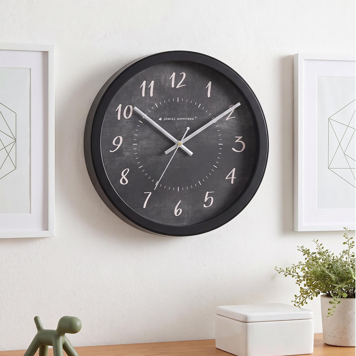 Spaces Unhooked Chalkboard Round Wall Clock, Handwritten Numerals