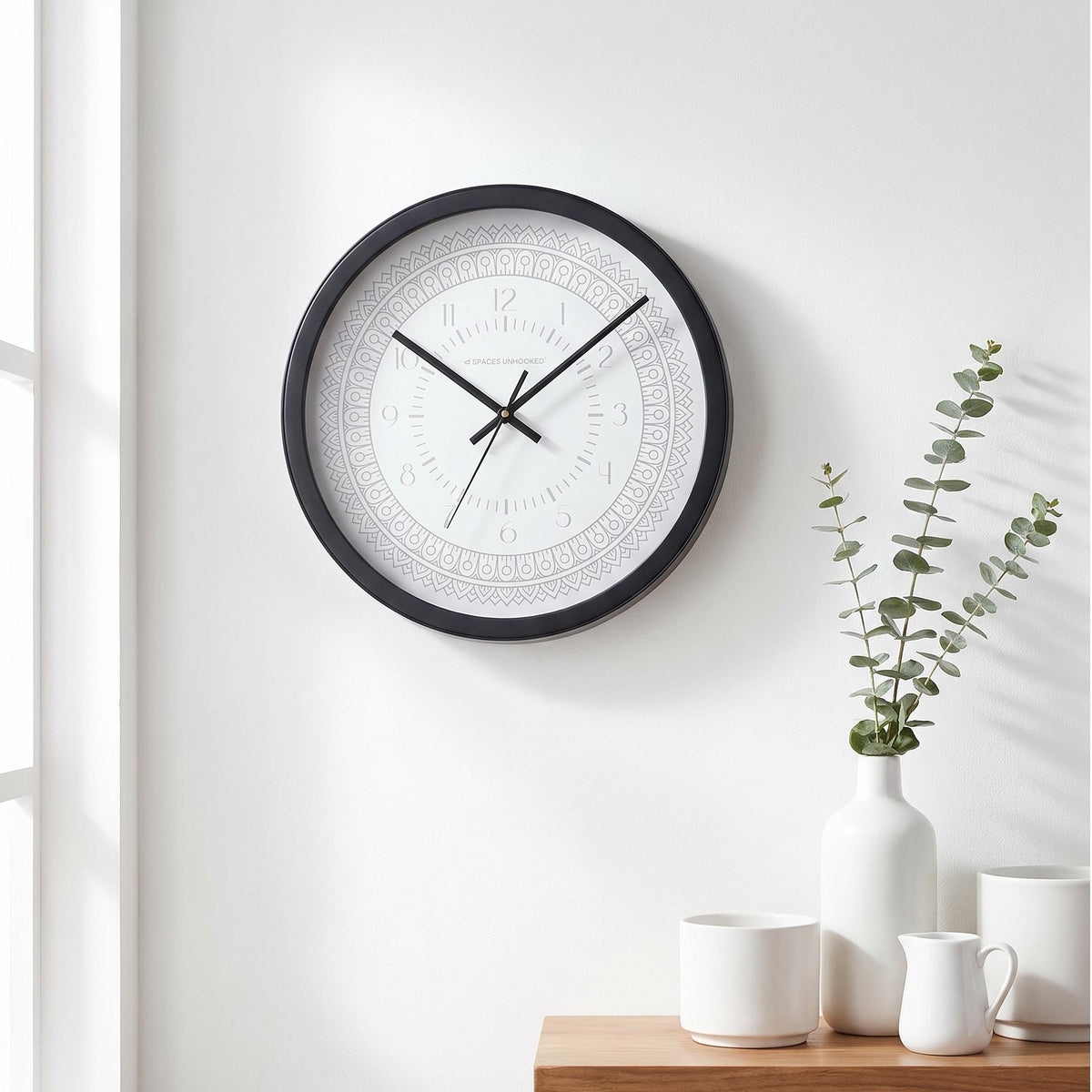 Spaces Unhooked Grey Mandala Round Wall Clock, White Dial