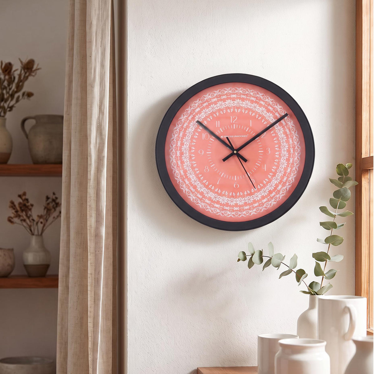 Spaces Unhooked Coral Mandala Round Wall Clock, Floral Lace Dial