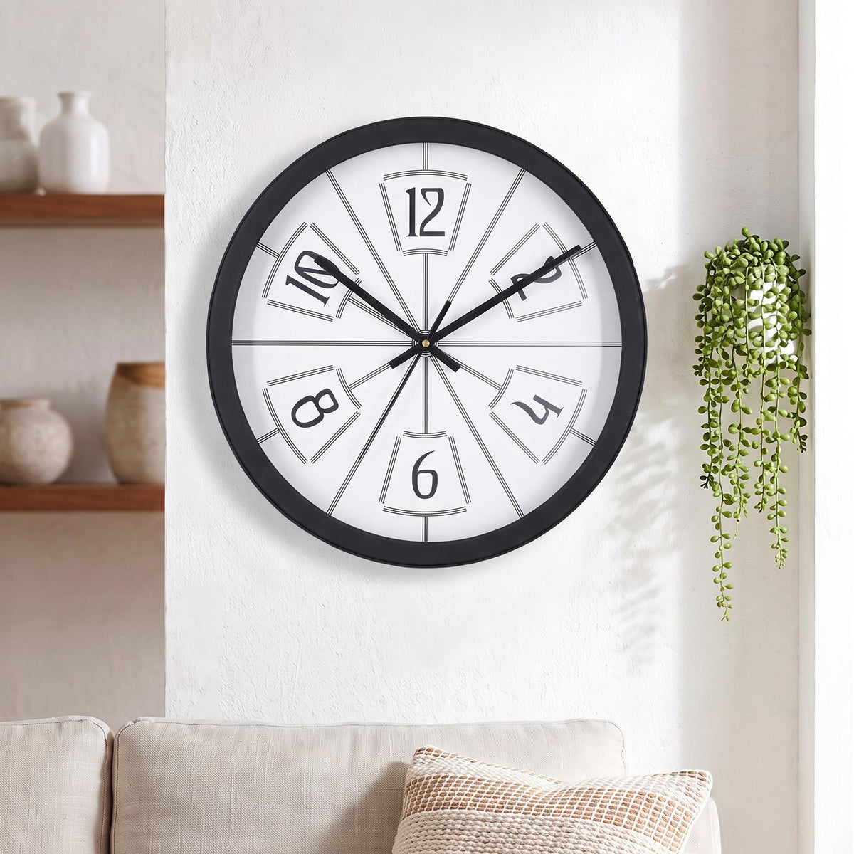 Spaces Unhooked Art Deco Sunburst Round Wall Clock, White Dial
