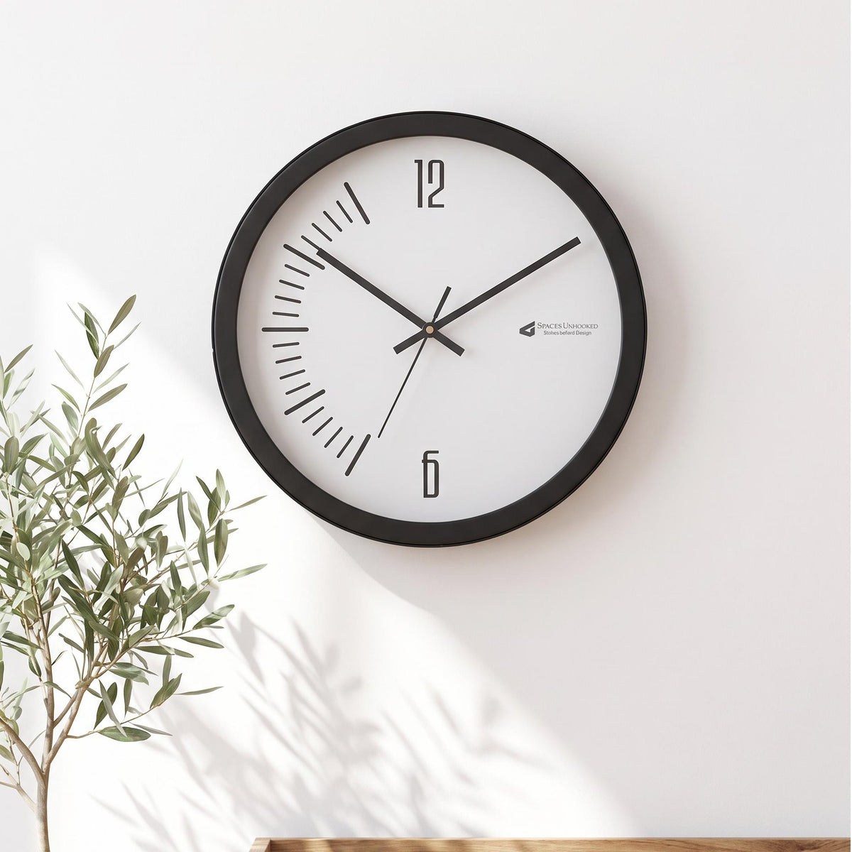 Spaces Unhooked Minimalist Round Wall Clock, Half Arc Markers