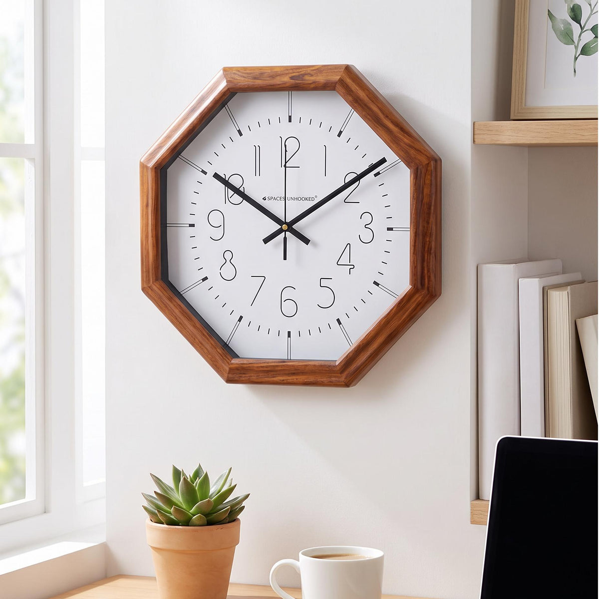 Black hour and minute hands with a thin second hand over fine numerals on a white dial