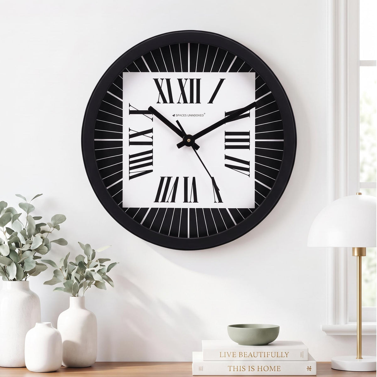 Spaces Unhooked Bold Roman Numeral Round Wall Clock, Black Ring