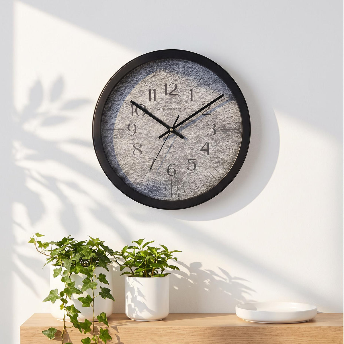 Spaces Unhooked Grey Stone Texture Round Wall Clock, Slate Look