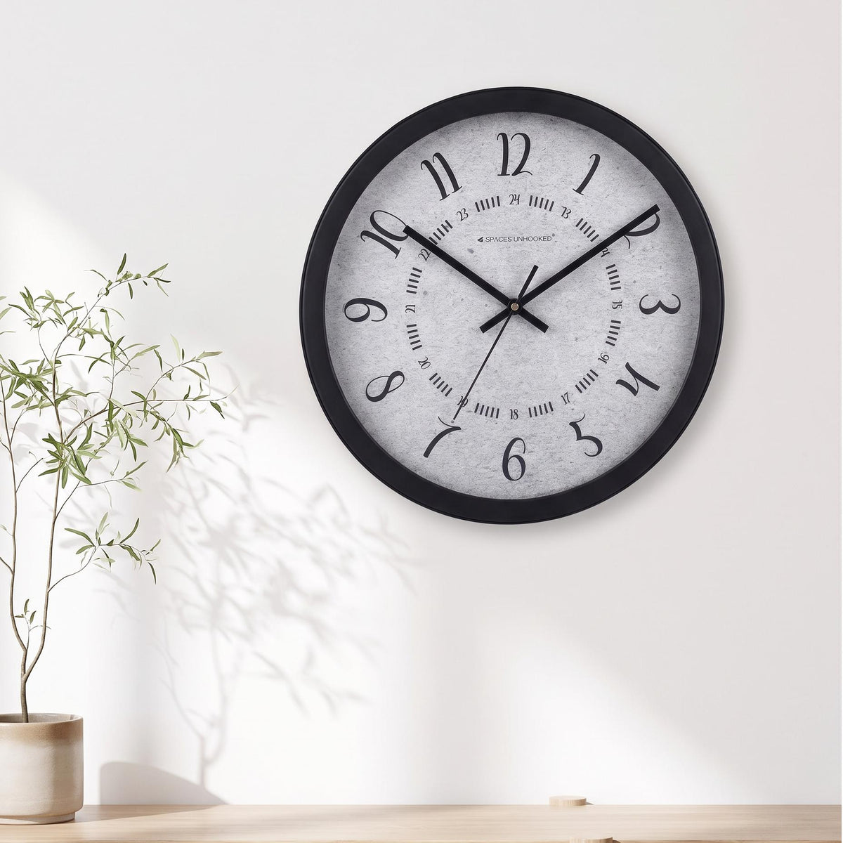 Spaces Unhooked Round Wall Clock with 24 Hour Inner Ring