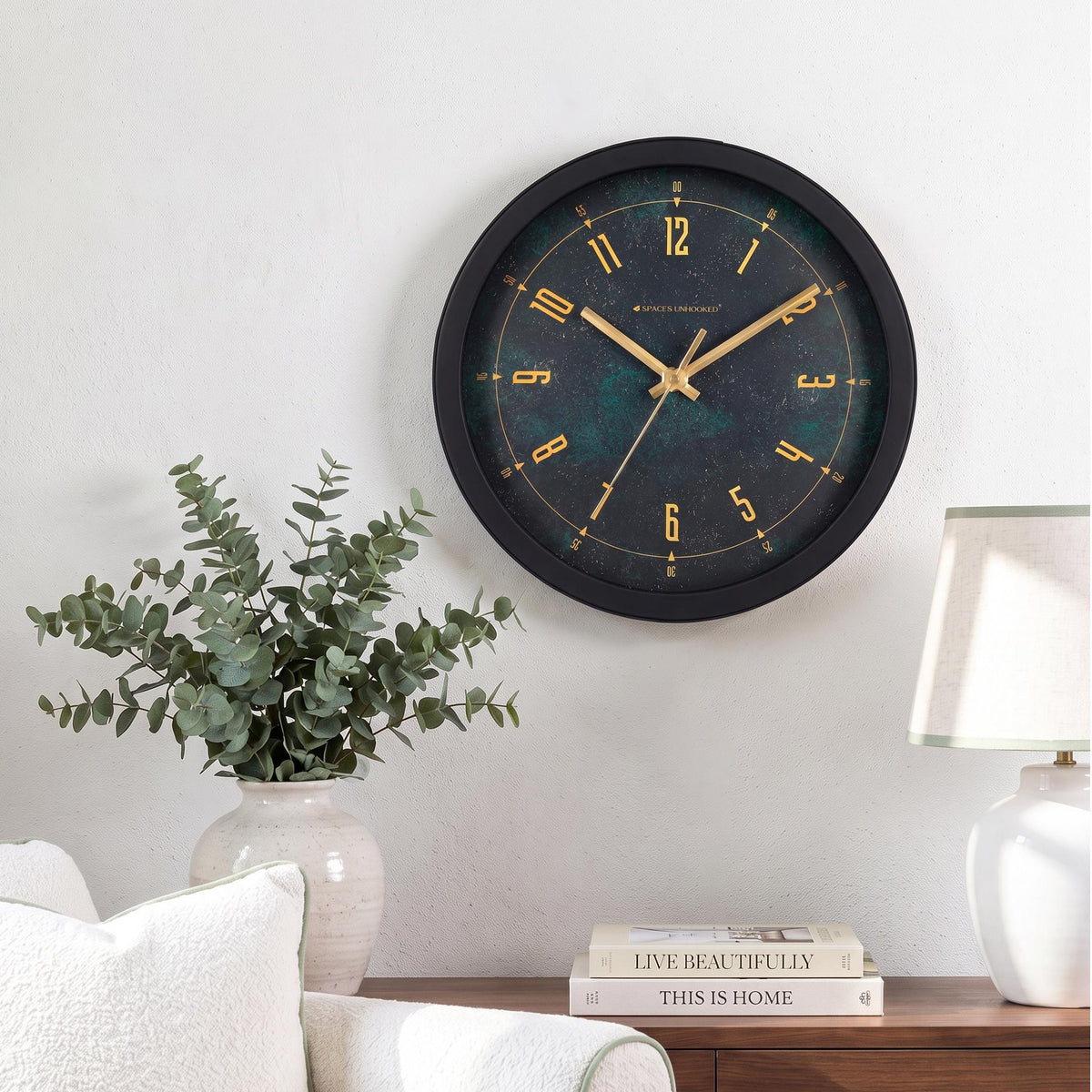 Spaces Unhooked Green Patina Round Wall Clock, Gold Numerals