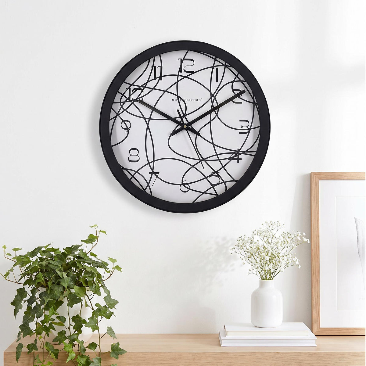 Spaces Unhooked Abstract Line Art Round Wall Clock, White Dial
