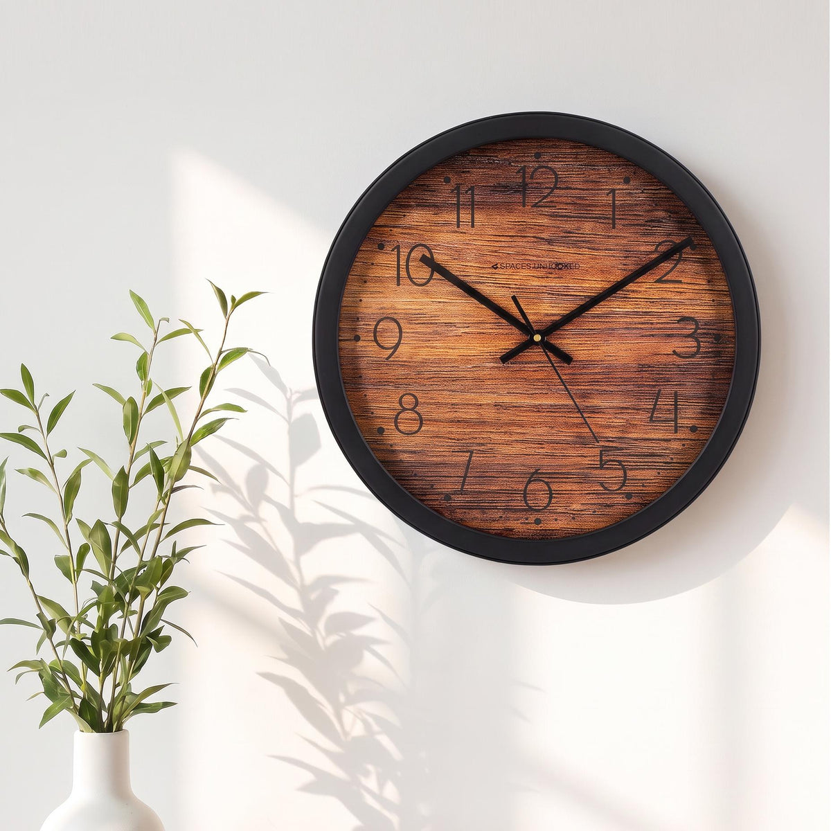 Spaces Unhooked Rustic Wood Grain Look Round Wall Clock
