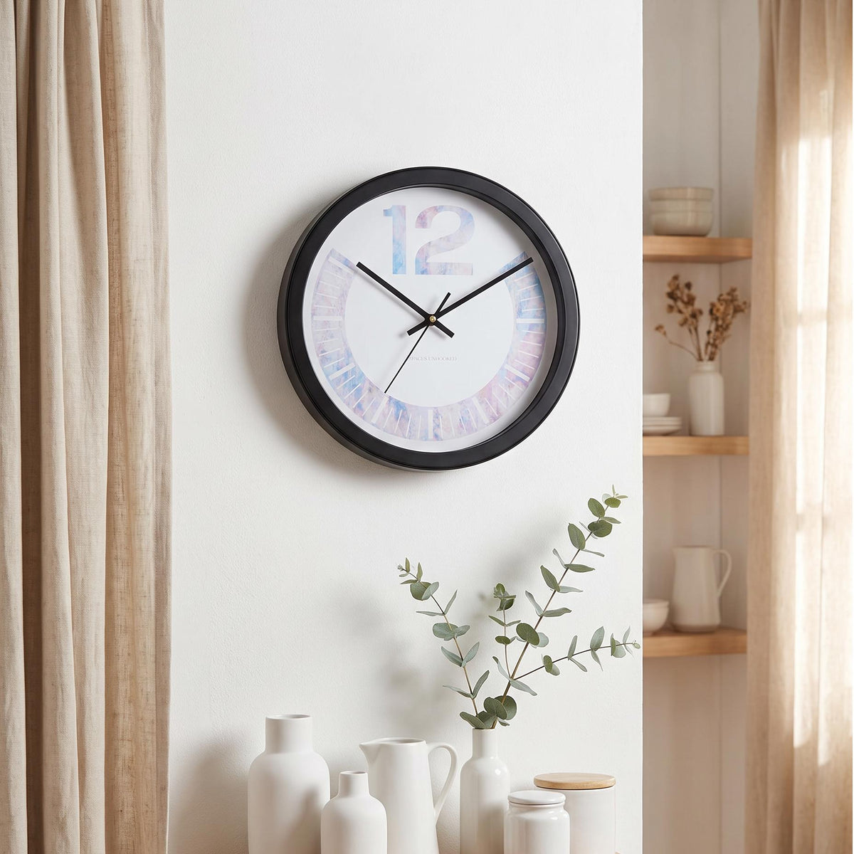 Spaces Unhooked Pastel Marble Round Wall Clock, Big 12 Dial