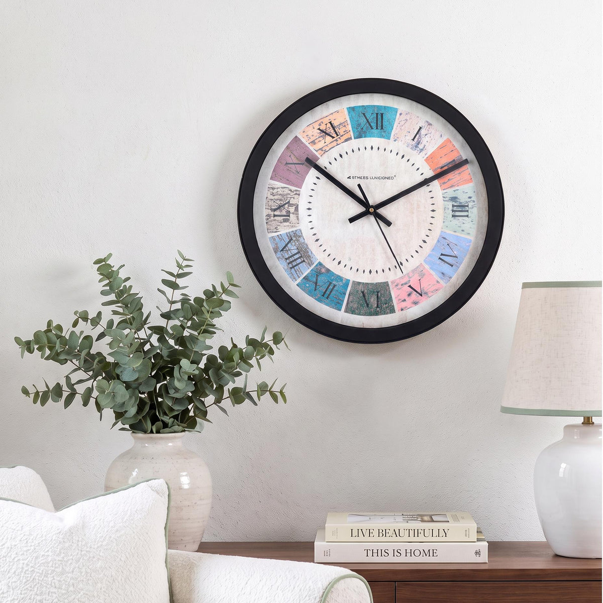 Spaces Unhooked Colourful Roman Numeral Round Wall Clock