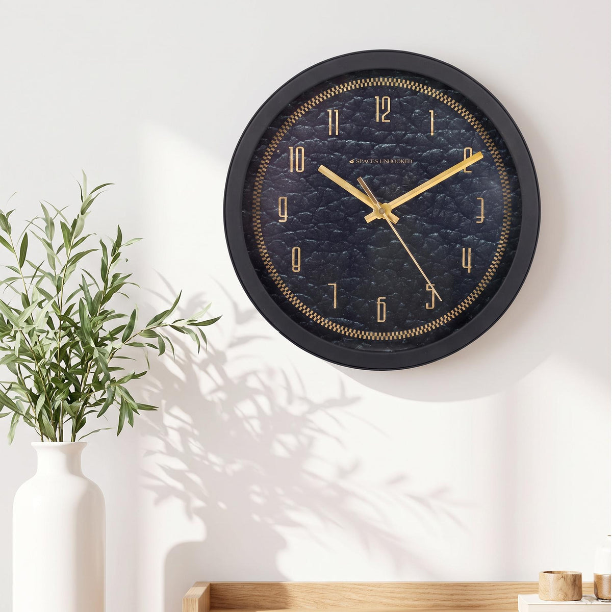 Spaces Unhooked Black and Gold Round Wall Clock, Luxe Texture