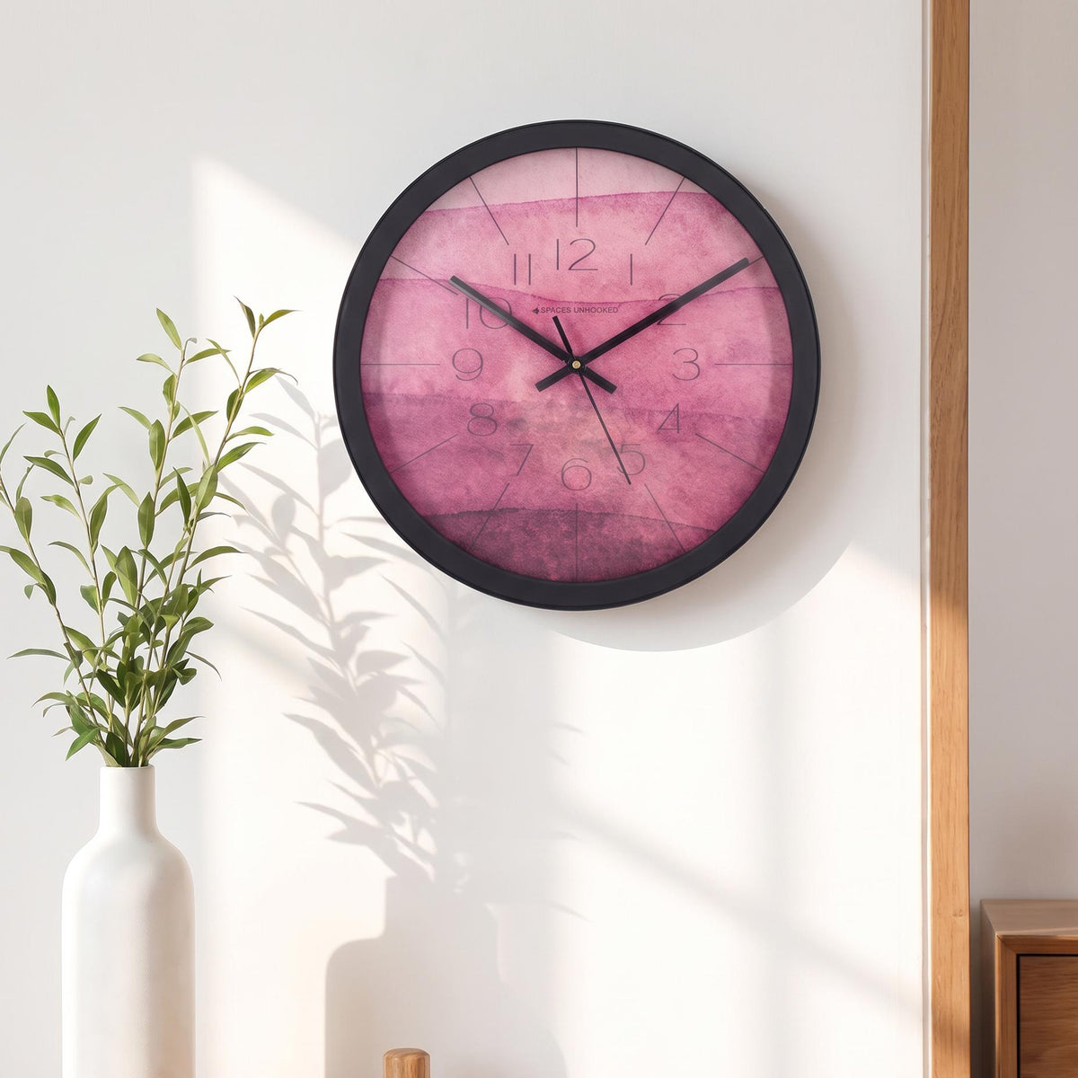Spaces Unhooked Pink Watercolour Round Wall Clock, Berry Tones