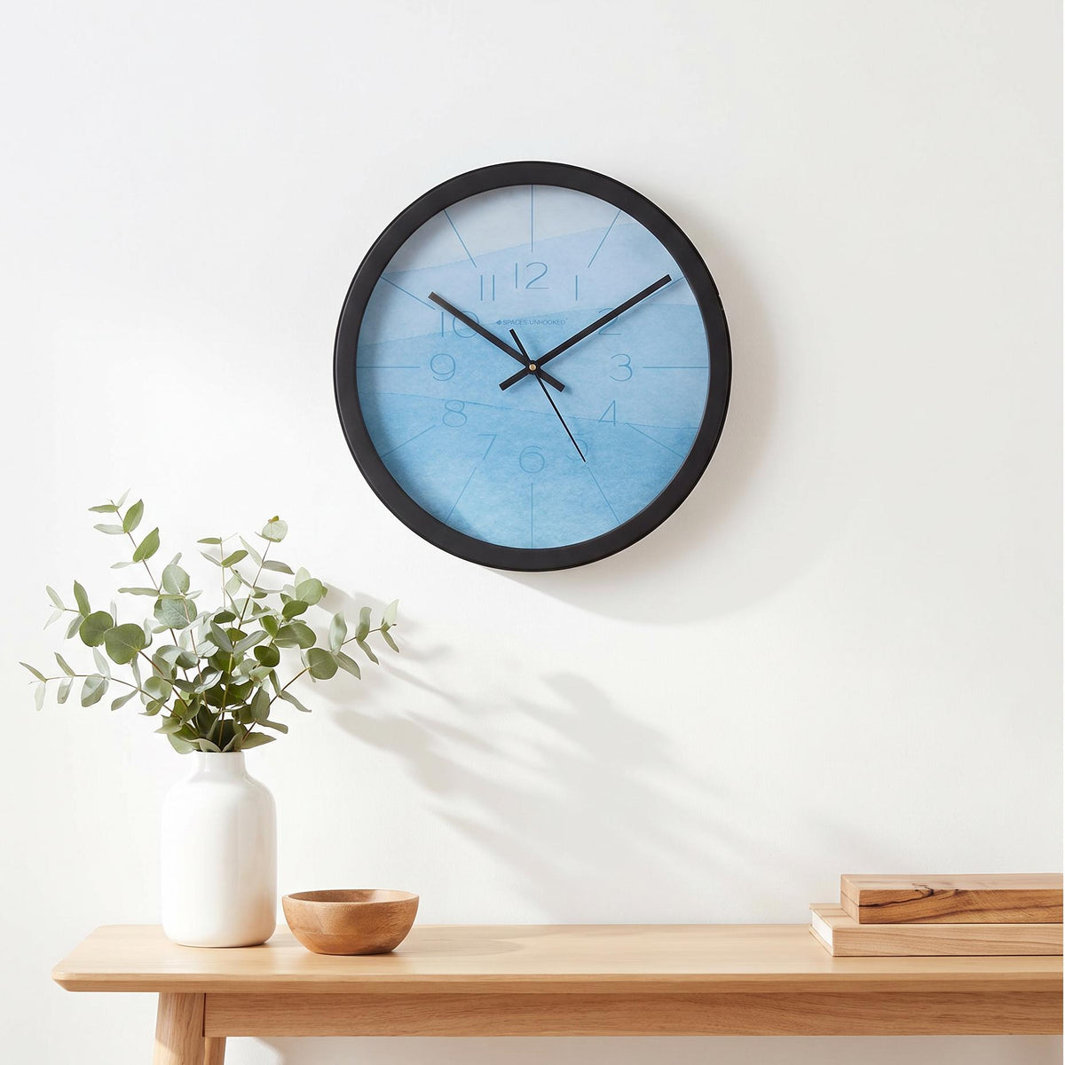 Spaces Unhooked Sky Blue Watercolour Round Wall Clock
