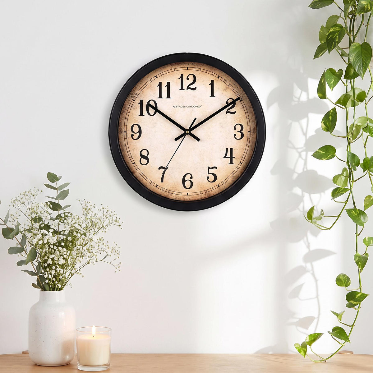 Spaces Unhooked Vintage Parchment Round Wall Clock, Antique